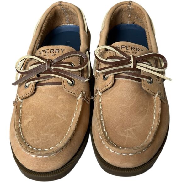 Sperry Boys Little Kids Slip On Sahara Leather Boat Shoes. 12. BOX INCLUDED. - Picture 1 of 9